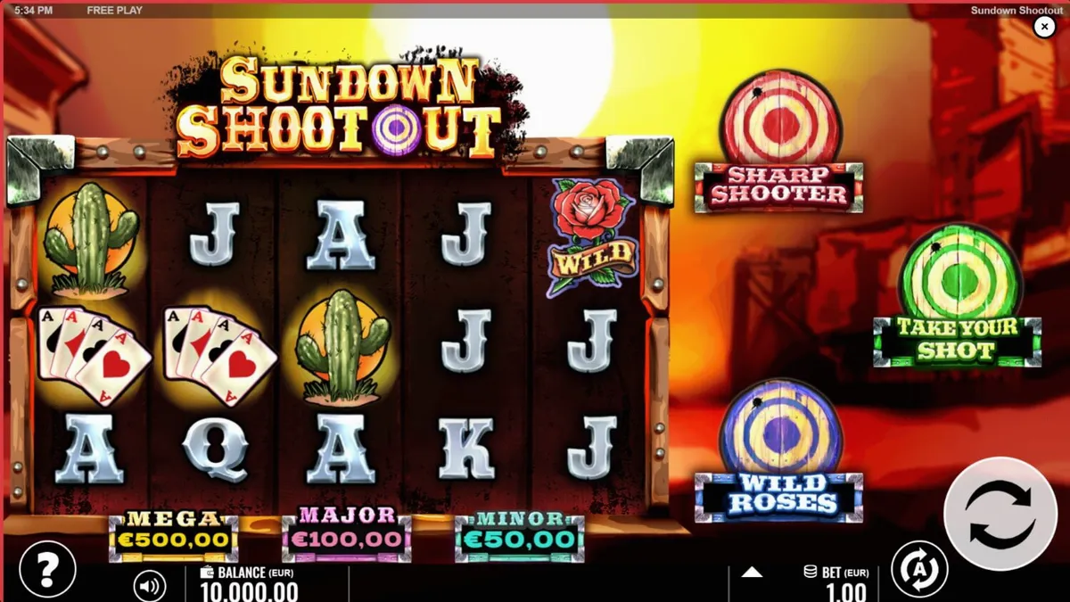 Sundown Shootout slot machine gameplay interface